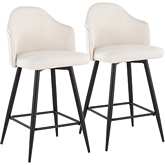 Ahoy 26" Counter Stool in Cream Fabric, Black Footrest & Black Metal (Set of 2)